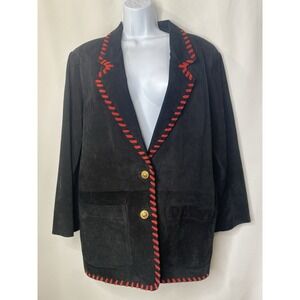 Vintage Atlantic Beach Womens Leather Suit Jacket Skirt Set Size Large Posh Glam